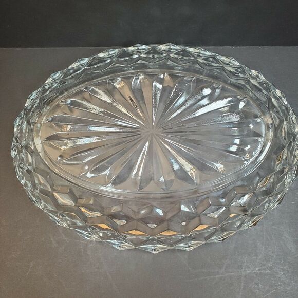 Fostoria American Glass Cubist 9.5" x 7" Oval Glass Dish Vtg Serving Bowl - Picture 3 of 8